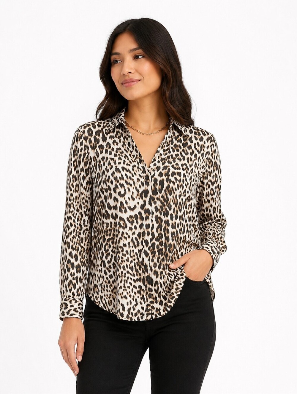 Worthington Animal Print Blouse Long Sleeve Women's Size Small Mob Wife Gangster